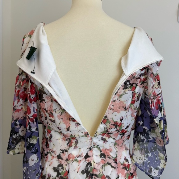 Floral Chiffon Fit & Flare Dress Size 8 Ruffle Sleeve Wedding Guest Formal - Picture 7 of 13